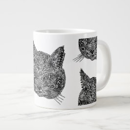 白黒猫ポートレート ジャンボコーヒーマグカップ