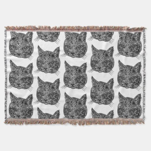 白黒猫ポートレート スローブランケット (正面)