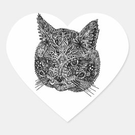 白黒猫ポートレート ハートシール