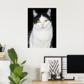 白黒猫ポートレート ポスター (ホームオフィス)