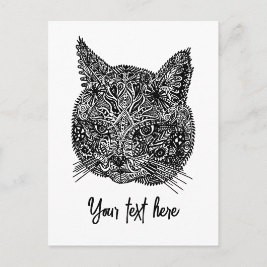 白黒猫ポートレート ポストカード (正面)