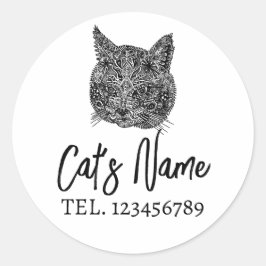 白黒猫ポートレート ラウンドシール