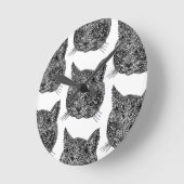 白黒猫ポートレート ラウンド壁時計 (傾斜)