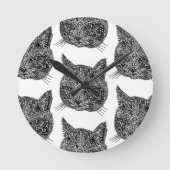 白黒猫ポートレート ラウンド壁時計 (正面)