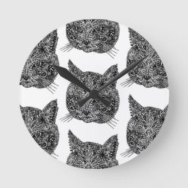 白黒猫ポートレート ラウンド壁時計