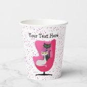 白黒猫ミッドセンチュリーピンクの椅子のドット 紙コップ (裏面)