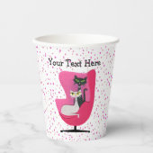 白黒猫ミッドセンチュリーピンクの椅子のドット 紙コップ (正面)