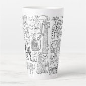 白黒猫モダンと子猫の装飾品 カフェラテマグ (正面)