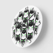 白黒猫ヴィンテージ古いプリント装飾品 ラウンド壁時計 (傾斜)