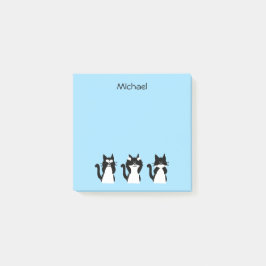 白黒猫三賢い猫ちゃんブルー ポストイット