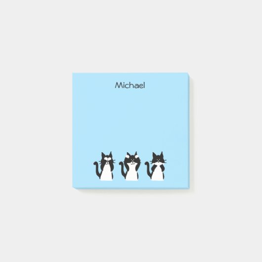 白黒猫三賢い猫ちゃんブルー ポストイット (正面)