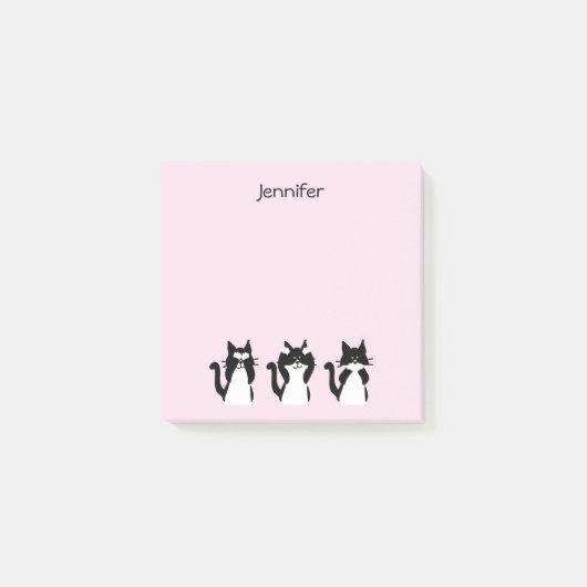 白黒猫三賢猫ちゃんピンク ポストイット (正面)