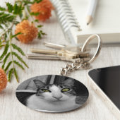 白黒猫写真 キーホルダー (側面)