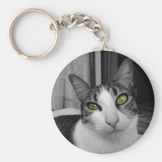 白黒猫写真 キーホルダー (正面)