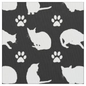 白黒猫及び足プリント布 ファブリック (クローズアップ)