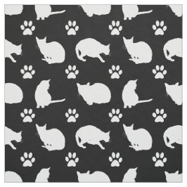 白黒猫及び足プリント布 ファブリック