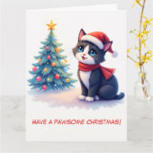 白黒猫図解入りの、写真付きのとクリスマスツリー カード (黄色い花)