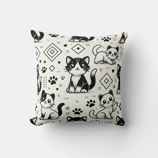 白黒猫型枕 クッション (正面)