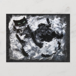白黒猫絵画の ポストカード
