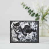 白黒猫絵画の ポストカード (スタンド正面)