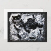 白黒猫絵画の ポストカード (正面/裏面)