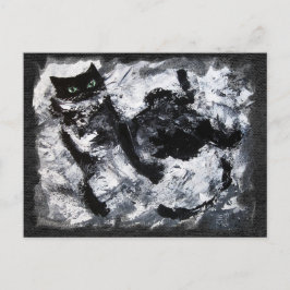 白黒猫絵画の ポストカード