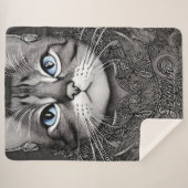 白黒猫華美の名パーソナライズされた前 シェルパブランケット (正面(横))