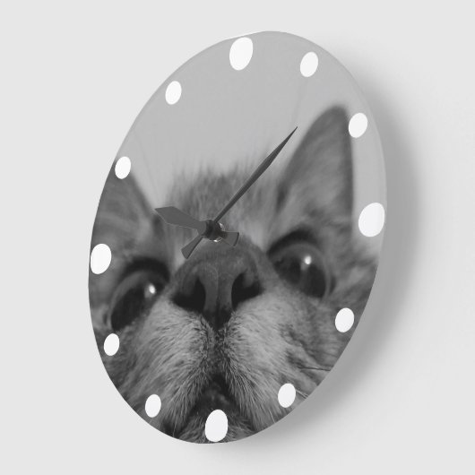 白黒猫顔はがき ラージ壁時計 (傾斜)