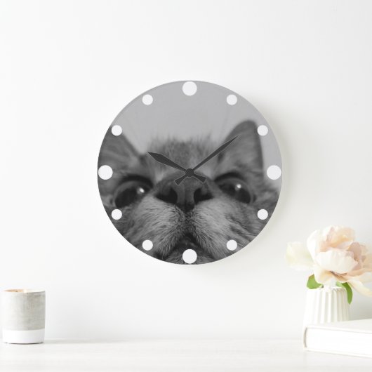 白黒猫顔はがき ラージ壁時計 (ホーム)