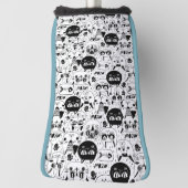 白黒猫顔模様 ゴルフヘッドカバー (回転90)