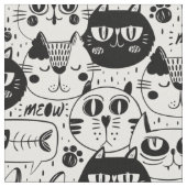 白黒猫顔模様 ファブリック (クローズアップ)