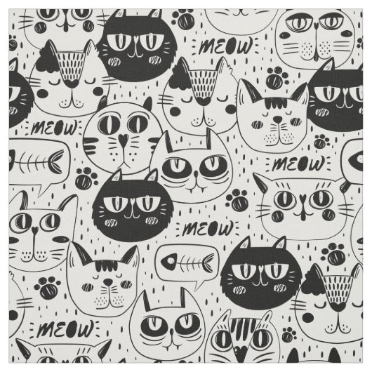 白黒猫顔模様 ファブリック (見本)