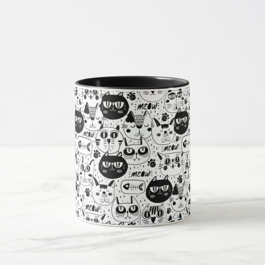 白黒猫顔模様 マグカップ (中央)
