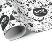 白黒猫顔模様 ラッピングペーパー (ロールコーナー)