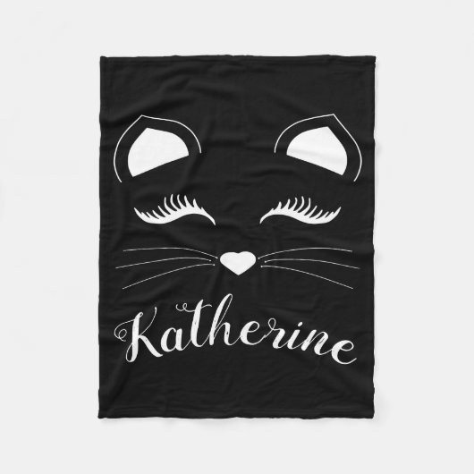 白黒猫顔 フリースブランケット (正面)