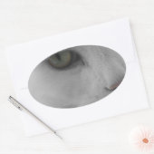 白黒猫顔 楕円形シール (封筒)