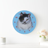 白黒猫、カスタマイズ可能な時計 ラージ壁時計 (ホーム)