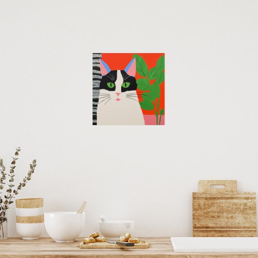 白黒猫 ポスター (キッチン)
