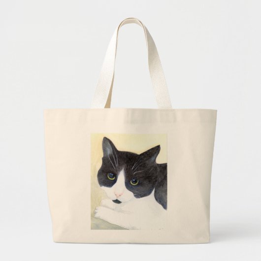 白黒猫 ラージトートバッグ (正面)