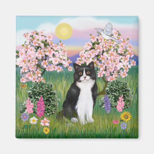 白黒猫-花 マグネット