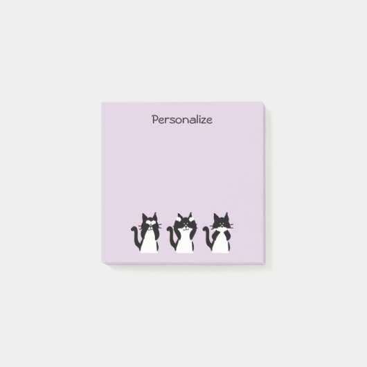 白黒猫 | 3つの賢い猫ちゃん紫 ポストイット (正面)