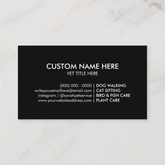 白黒獣医ポーペットドクターアニマル 名刺 (裏面)