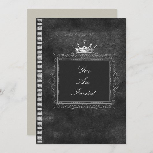 白黒王冠の結婚式招待状 招待状 (正面/裏面)