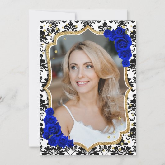 白黒王室のブルーフォト50誕生日 招待状 (裏面)