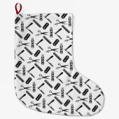 白黒理容師のポールパターン ラージクリスマスストッキング (正面)