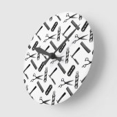 白黒理容師の極模様 ラウンド壁時計 (傾斜)