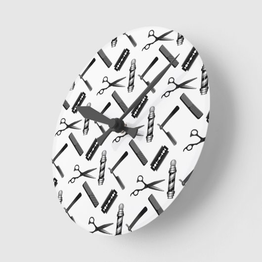 白黒理容師の極模様 ラウンド壁時計 (傾斜)