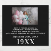 白黒生まれ年写真バイオ誕生日パーティー スパークリングワインラベル (シングルラベル)