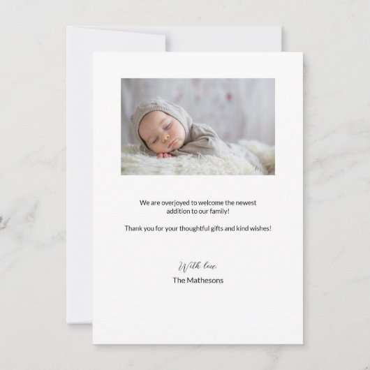 白黒男の赤ちゃんフォトグリッド誕生状態 サンキューカード (裏面)