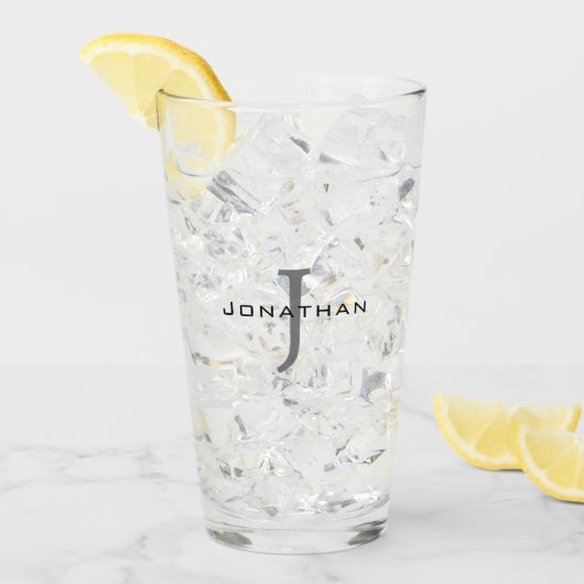 白黒男らしイニシャル+名前モノグラム タンブラーグラス (アイス正面)